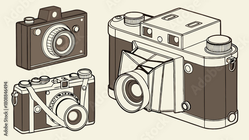 Vintage Film Cameras Illustration for Photography History Retro Design Nostalgic Art and Creative Hobby Projects