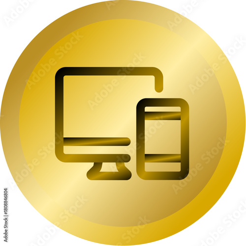 Shiny Gold Round Button With Responsive Web Design Vector Icon