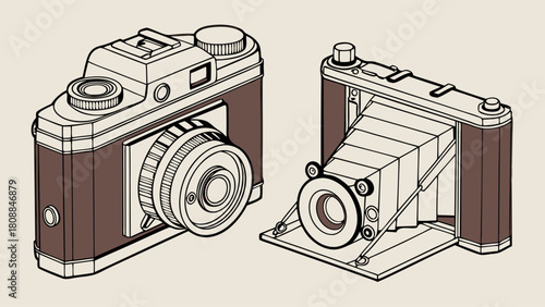Detailed Vintage Film Cameras Illustration for Photography Enthusiasts Retro Design and Creative Marketing Graphics