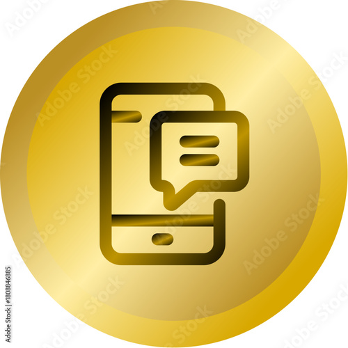 Shiny Gold Round Button With Mobile Message Sms Vector Icon