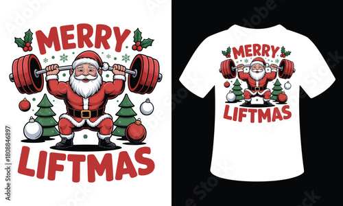Merry Liftmas Gym Santa Vector T-Shirt Design