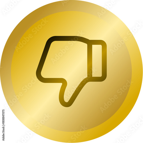Shiny Gold Round Button With Thumbs Down Dislike Vector Icon