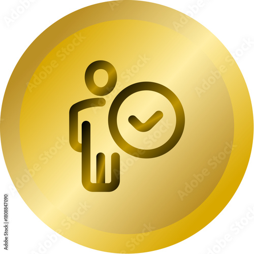 Shiny Gold Round Button With Verified User Profile Vector Icon