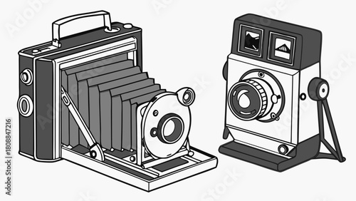 Classic Vintage Cameras Illustration Retro Photography Equipment for Historical Articles Nostalgia and Antique Technology Design Projects