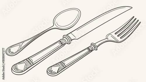 Elegant Hand Drawn Cutlery Set Line Art Illustration for Restaurant Menu Design and Culinary Blog Graphics Classic Kitchen Utensils