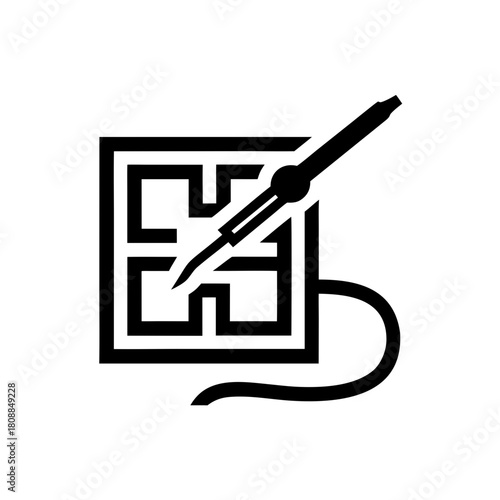 Square maze with scalpel illustration on transparent background silhouette