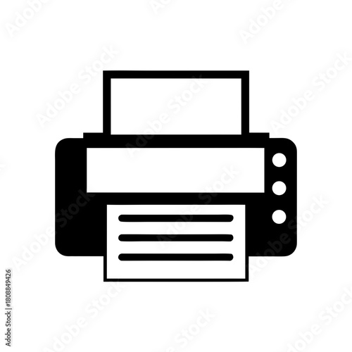 Simple black and white printer icon on transparent background silhouette
