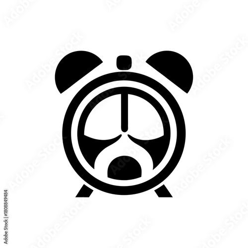 Stylized black and white alarm clock on transparent background silhouette