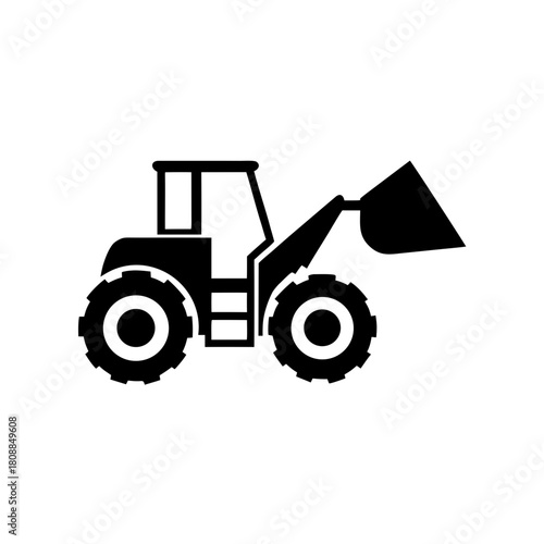 Silhouette of a front end loader truck on transparent background