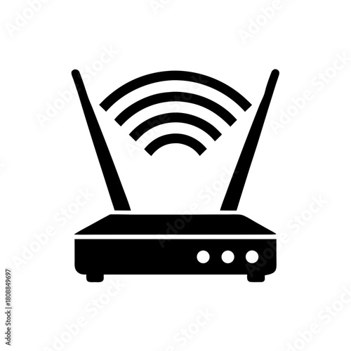 Black wifi router with antenna symbol on transparent background silhouette