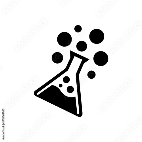Erlenmeyer flask with bubbling liquid on transparent background silhouette