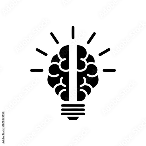 Brain lightbulb creative idea symbol on transparent background silhouette