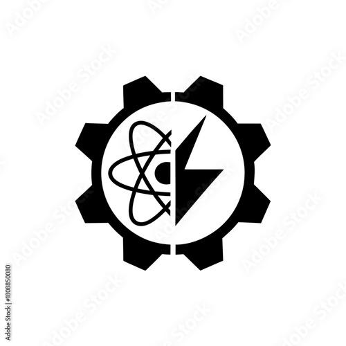 Gear with atom and lightning combination on transparent background silhouette