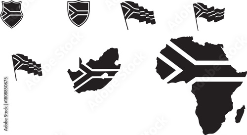South africa national flag and map silhouettes graphic vector design set isolated on transparent background, Vector