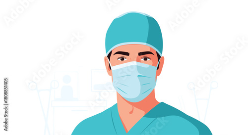 A focused male surgeon wearing protective gear in an operating room setting, ready to perform a medical procedure with precision and care.