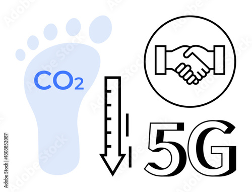 Carbon footprint concept. Depiction of reducing carbon emissions using 5G and partnerships. Carbon footprint highlights sustainable technology, collaboration, and innovation. For tech, environment