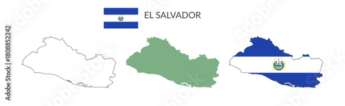 El Salvador geographical borders isolated on white background. Flag of El Salvador. Vector flat cliparts.