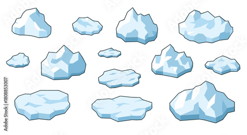 Set of floating icebergs with geometric polygonal design