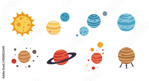 Colorful cartoon planets and celestial bodies in a space-themed design