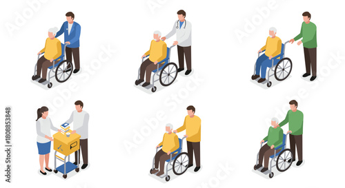 Elderly care: healthcare professionals assisting seniors with mobility