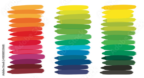 Three vertical columns of paint swatches showing a color gradient from warm to cool colors.