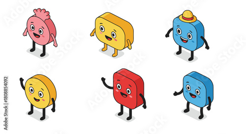 Colorful geometric characters with faces in playful 3d style