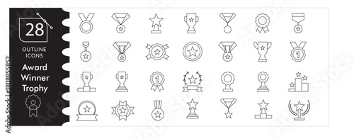 Golden Award Icon Set, Trophy, Winner, Victory, Achievement Vector Pack, Championship Trophy Icons .Celebration, Prize & Success Illustration Collection, Victory & Achievement Symbols – Champion Cu