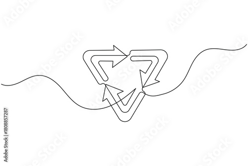 Continuous line recycle arrows symbol representing sustainability and reuse