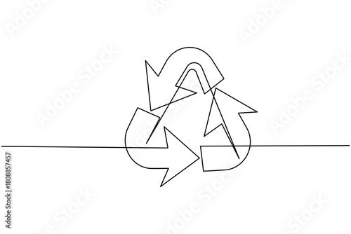 Continuous line recycle arrows symbol representing sustainability and reuse