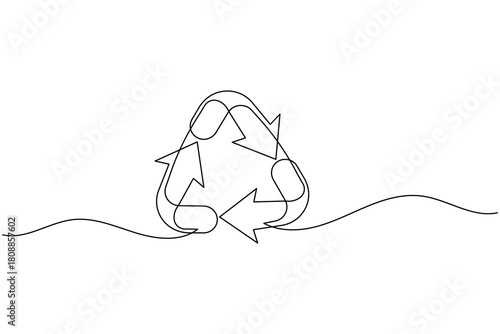 Continuous line recycle arrows symbol representing sustainability and reuse