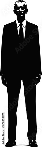 standing office man silhouette  in black and white illustration