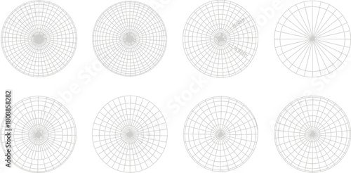 Set of eight abstract circular geometric designs on white background