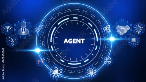 Futuristic Digital Network Interface with Agent Text and Icons artificial intelligence technology
