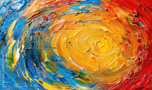 Colorful abstract oil painting impressionist style swirling brushstrokes