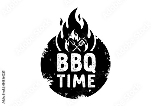 Rustic BBQ Time Flame Vector Logo - Grilling & Outdoor Cooking Event Emblem
