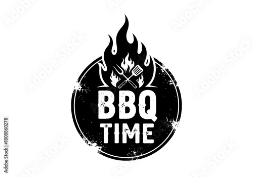 Rustic BBQ Time Flame Vector Logo - Grilling & Outdoor Cooking Event Emblem