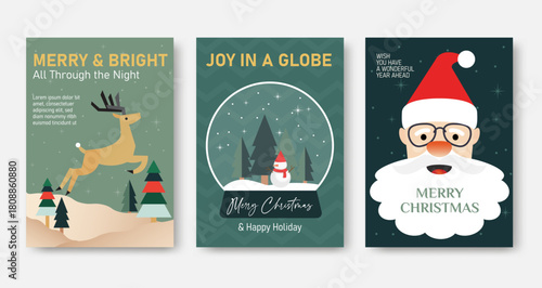 Festive holiday cards featuring cheerful designs, including reindeer, snowman, and Santa Claus, perfect for spreading joy and warmth