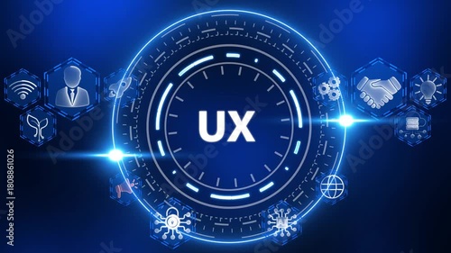 UX user experience concept with glowing icons and central text userexperience technology
