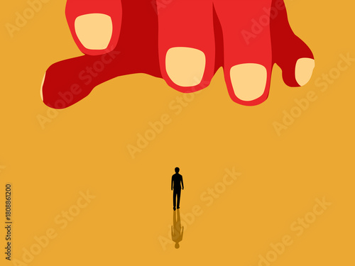 small businessman with giant hands