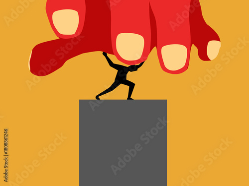 People fight against the giant hand that presses