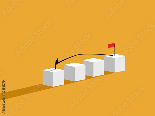 Businessman stretches his legs and steps towards target.