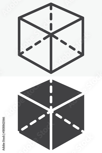 Cube projection vector icon set in line and solid different style