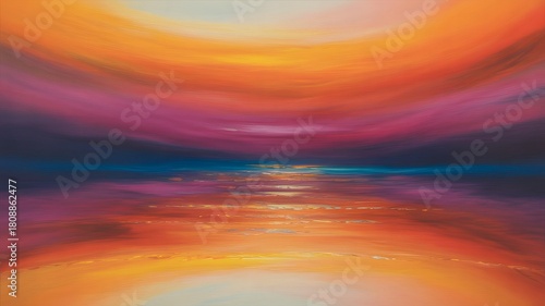 Abstract painting of a sunset over a body of water