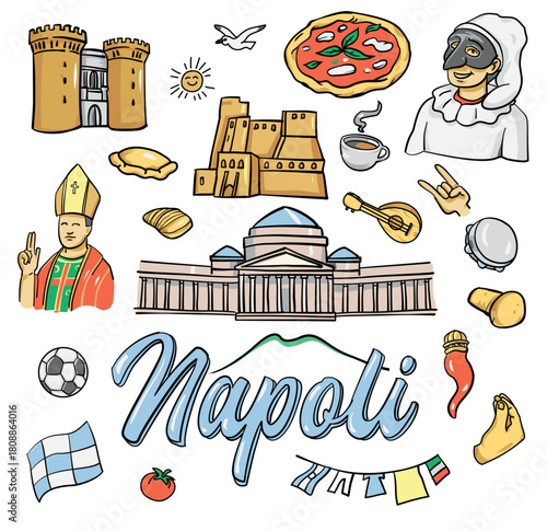 Naples Icons and Traditions. Vector Illustration
