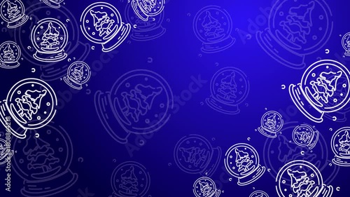 Doodle Snow Globe Seamless Pattern Loop 4K. Christmas and Winter Holiday Blue Background Animation