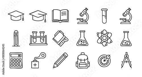 Education and learning concept with graduation cap and science equipment