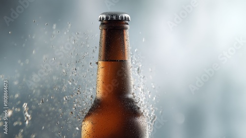 A close-up of an amber glass beer bottle mockup