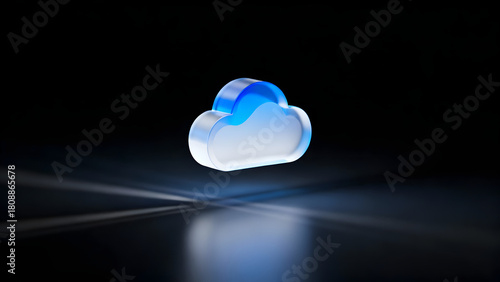 Sleek cloud computing icon shows secure modern data network and global digital connection, an abstract style reflecting advanced technology solutions