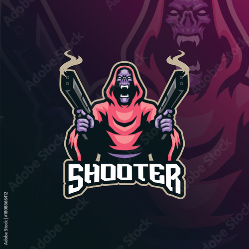 Reaper mascot logo design vector. Reaper shoot illustration for sport team.