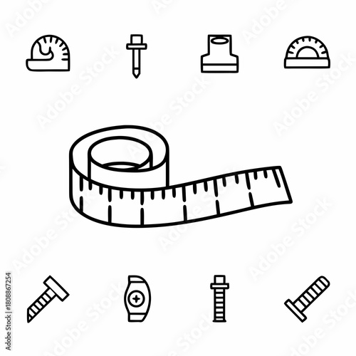 Illustration of measuring tape with various tools and equipment in a line art style design created with generative ai